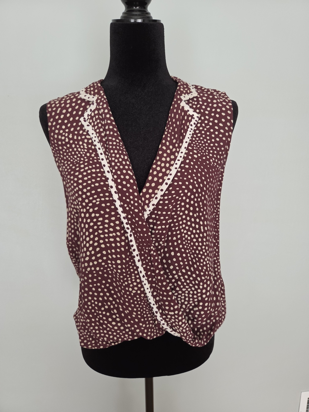 rag & bone Burgundy Polka Dot Sleeveless Wrap-Front Camisole